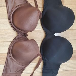 Soma Intimates Bras: Black 36C Strapless and Brown 34D Full Coverage Bra…